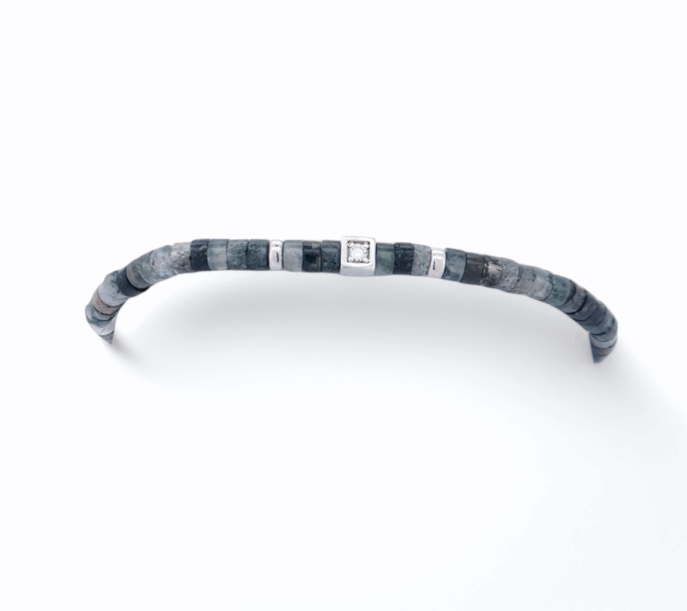 Bracelet argent  agate serpentine et un diamant