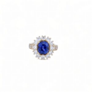 bague pompadour saphir royal Blue avec diamant autour et sur le corps de bague