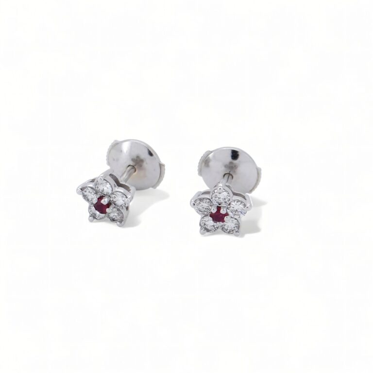 Boucles d oreilles diamants rubis 18 carats occasion