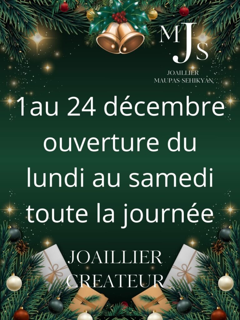 joaillier createur ouverture en decembre du lundi au samedi